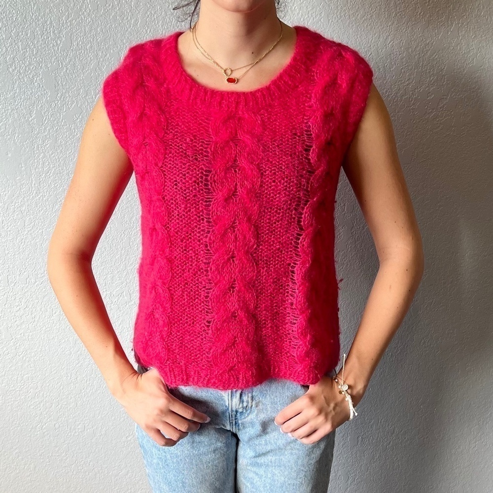 Vintage pink handmade open knit cable vest sz S/M